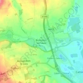 Mapa topográfico Brompton-on-Swale, altitud, relieve