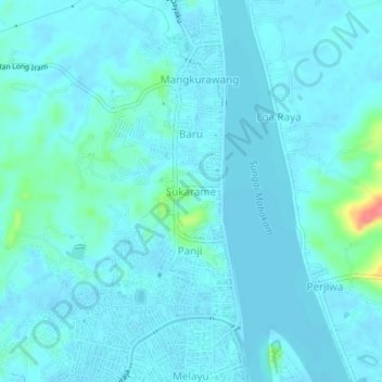 Mapa topográfico Sukarame, altitud, relieve