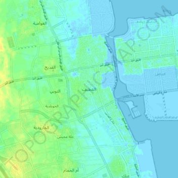 Mapa topográfico Qatif, altitud, relieve