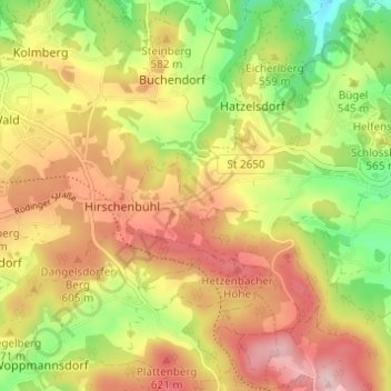 Mapa topográfico Hetzenbach, altitud, relieve