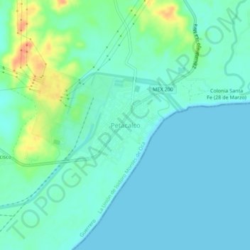 Mapa topográfico Petacalco, altitud, relieve