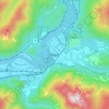 Mapa topográfico Hope, altitud, relieve