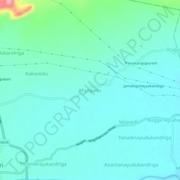 Mapa topográfico Mangadu, altitud, relieve