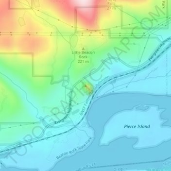 Mapa topográfico Beacon Rock, altitud, relieve