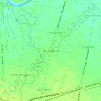 Mapa topográfico Mulyoagung, altitud, relieve