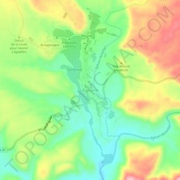 Mapa topográfico Baniane, altitud, relieve