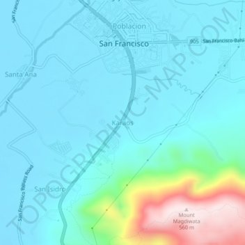 Mapa topográfico Karaos, altitud, relieve