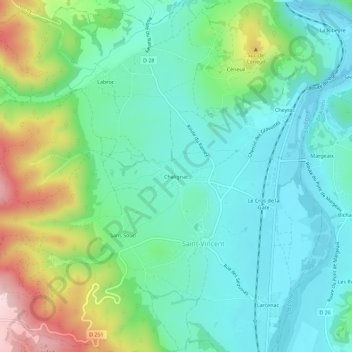 Mapa topográfico Chalignac, altitud, relieve