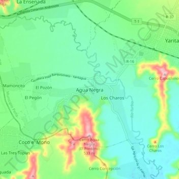 Mapa topográfico Agua Negra, altitud, relieve