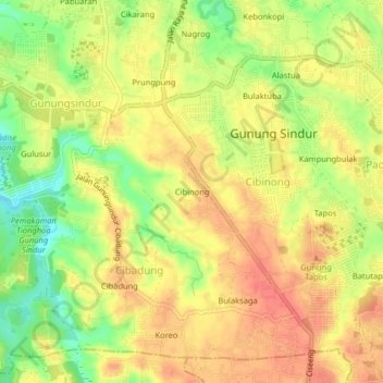 Mapa topográfico Cibinong, altitud, relieve