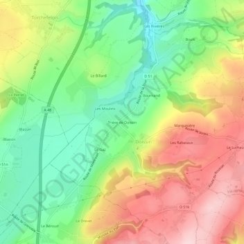 Mapa topográfico Triève de Doissin, altitud, relieve