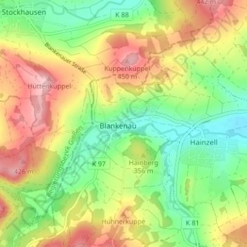 Mapa topográfico Blankenau, altitud, relieve