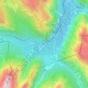 Mapa topográfico Schluderbach, altitud, relieve