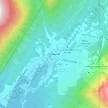 Mapa topográfico Girdwood, altitud, relieve