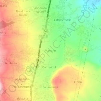 Mapa topográfico Manislor, altitud, relieve