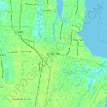 Mapa topográfico Cherthala, altitud, relieve