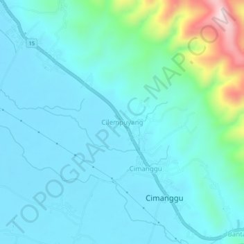 Mapa topográfico Cilempuyang, altitud, relieve