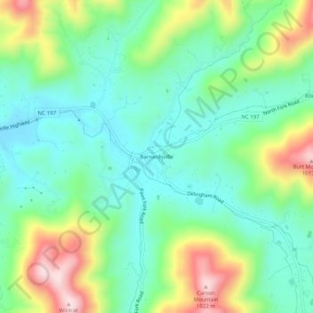 Mapa topográfico Barnardsville, altitud, relieve