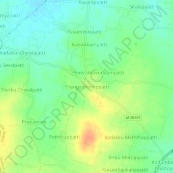 Mapa topográfico Thengaithinnippatti, altitud, relieve