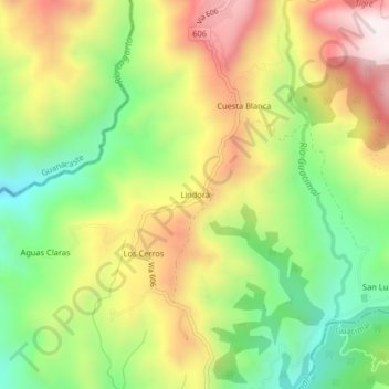 Mapa topográfico Lindora, altitud, relieve
