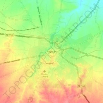 Mapa topográfico Phaltan, altitud, relieve