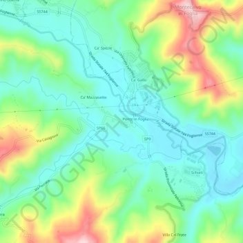 Mapa topográfico San Patrignano, altitud, relieve