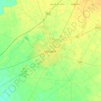 Mapa topográfico Faisalabad, altitud, relieve