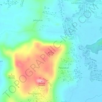 Mapa topográfico Gunung Butak, altitud, relieve
