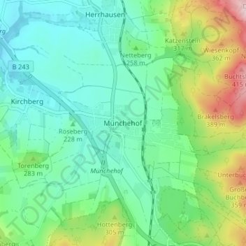 Mapa topográfico Münchehof, altitud, relieve
