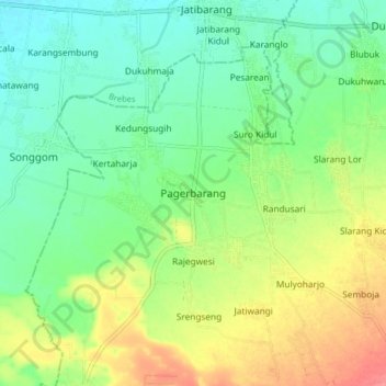 Mapa topográfico Pagerbarang, altitud, relieve