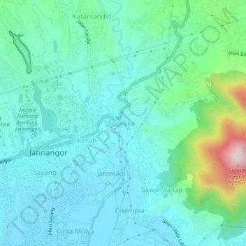 Mapa topográfico Jatiroke, altitud, relieve
