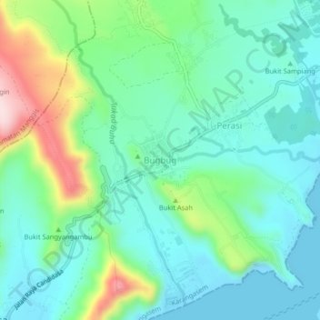 Mapa topográfico Bugbug, altitud, relieve