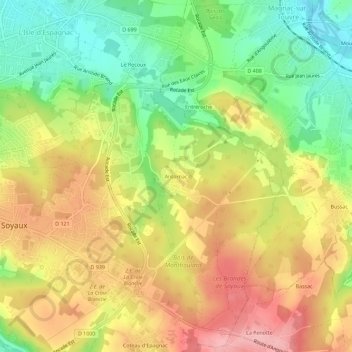 Mapa topográfico Antornac, altitud, relieve