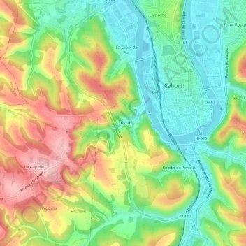 Mapa topográfico Cabazat, altitud, relieve