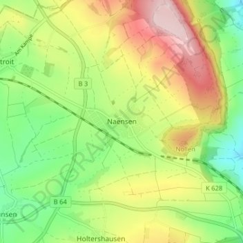 Mapa topográfico Naensen, altitud, relieve