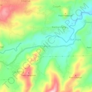 Mapa topográfico Ganeas, altitud, relieve