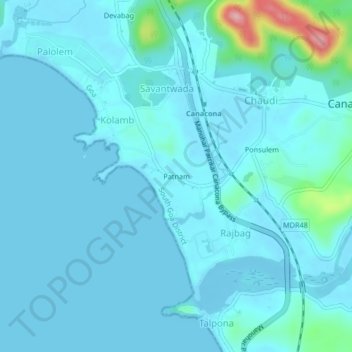 Mapa topográfico Patnam, altitud, relieve
