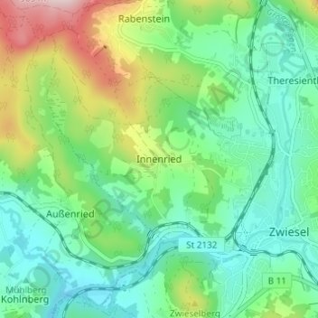 Mapa topográfico Innenried, altitud, relieve
