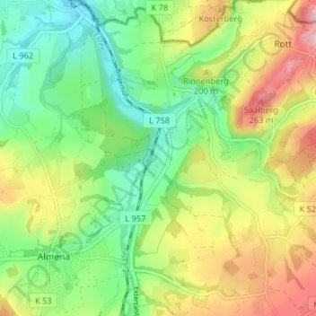 Mapa topográfico Rickbruch, altitud, relieve
