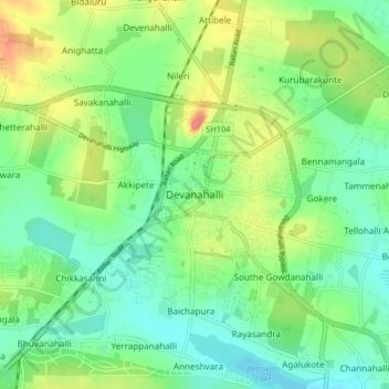 Mapa topográfico Devanahalli, altitud, relieve