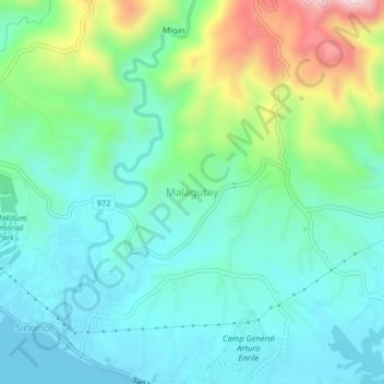 Mapa topográfico Malagutay, altitud, relieve