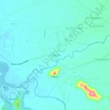 Mapa topográfico Angeles, altitud, relieve