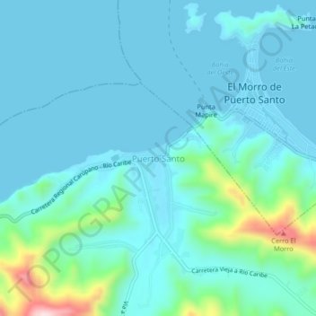 Mapa topográfico Puerto Santo, altitud, relieve