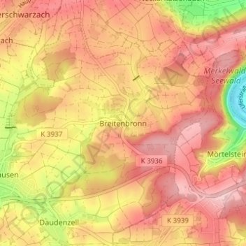 Mapa topográfico Breitenbronn, altitud, relieve