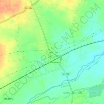 Mapa topográfico Somanur, altitud, relieve