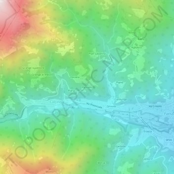 Mapa topográfico Peccioni, altitud, relieve