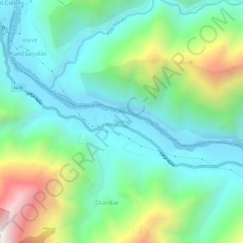 Mapa topográfico Shang, altitud, relieve