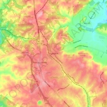 Mapa topográfico Glyndon, altitud, relieve