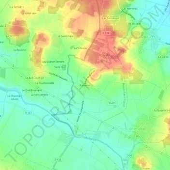 Mapa topográfico Raindron, altitud, relieve