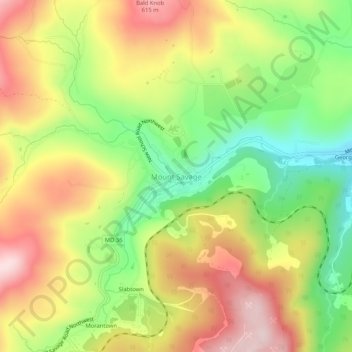 Mapa topográfico Mount Savage, altitud, relieve